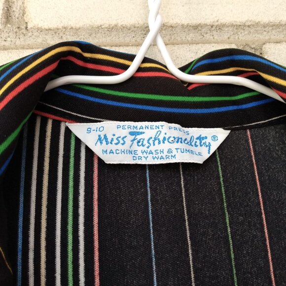 Vintage 70s Tunic Top 35" Bust Black Stripes Butterfly Collar Miss Fashionality - Picture 5 of 11